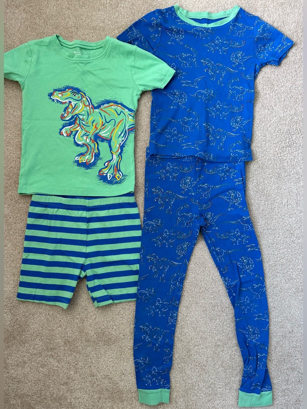 Kids Dinosaur Pajama Sets - Green & Blue